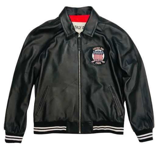 BLACK LEATHER VARSITY
