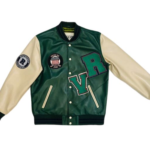 GREEN WHITE LEATHER VARSITY