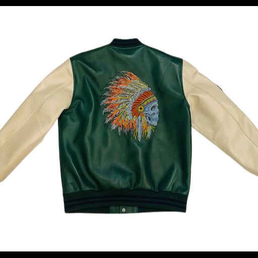 GREEN WHITE LEATHER VARSITY