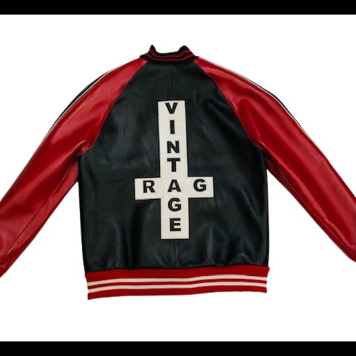 BLACK RED LEATHER VARSITY