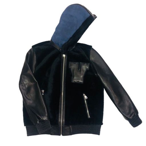 SHEARLING AND LEATHER HOODY