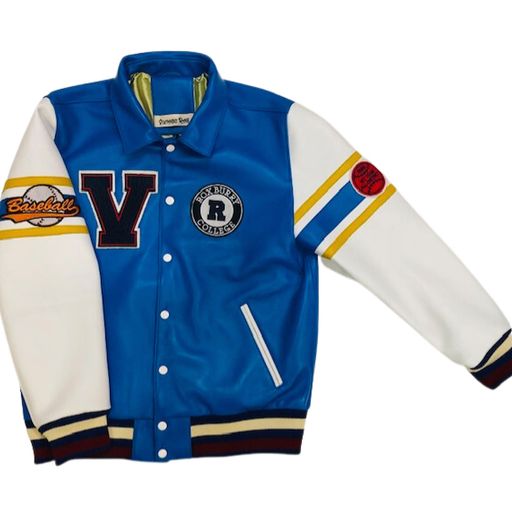 BLUE WHITE LEATHER VARSITY